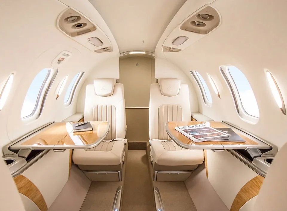 Cabin interior of a private jet on charter with EAN Aviation